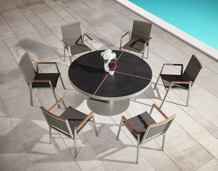 SET DE COMEDOR CIRCULAR GENEVA PARA JARDÍN DE 6 SILLAS CON REPOSABRAZOS - MOD. MCH.MES.0441