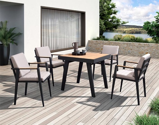 [KIT.COM.0008] SET COMEDOR EMOTI PARA JARDÍN DE 4 SILLAS CON REPOSABRAZOS