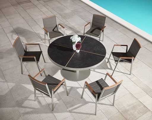 [MCH.MES.0441] SET DE COMEDOR CIRCULAR GENEVA PARA JARDÍN DE 6 SILLAS CON REPOSABRAZOS