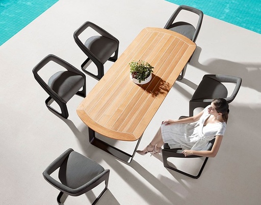 [MCH.MES.0393] SET COMEDOR ONDA PARA JARDÍN CON 6 SILLAS (NEGRO), DISEÑADO POR PININFARINA